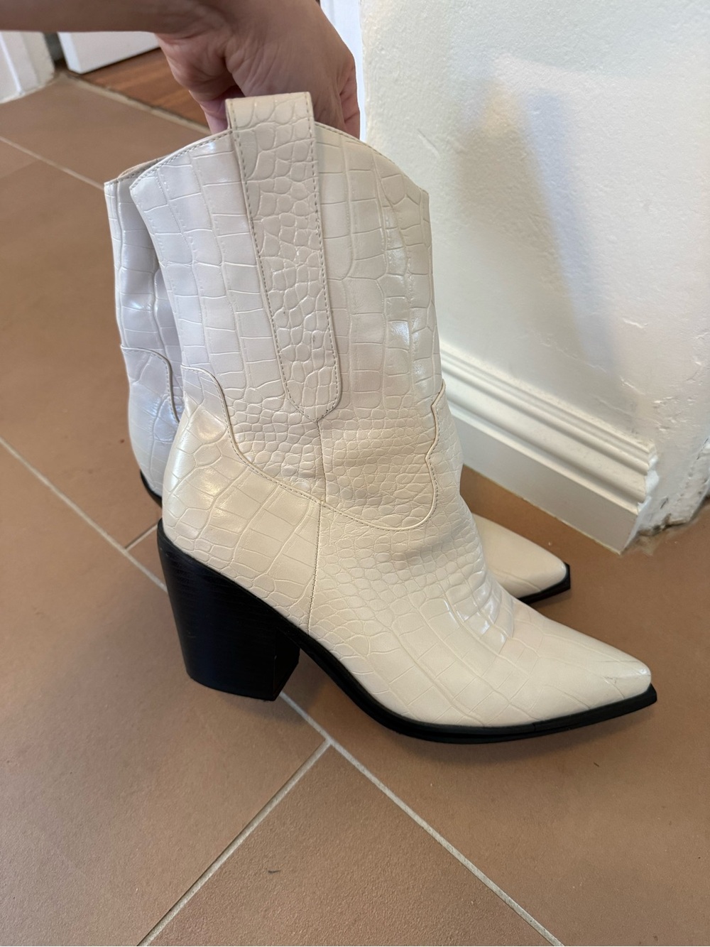 Princess Polly Croc White Western Ankle Boots Cowboy Boots